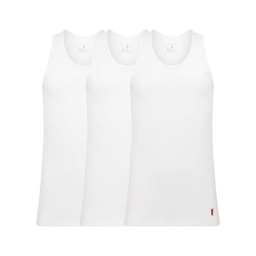 3-Pack White Premium 100% Cotton Sleeveless Vests