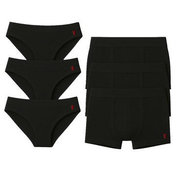 3 Pack Women's Black Briefs & 3 Pack Men's Black Boxer Briefs - Couples Pack