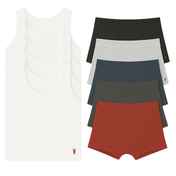 5 Pack Sleeveless Vest & 5 Pack Colored Boxer Briefs - 10 Pieces
