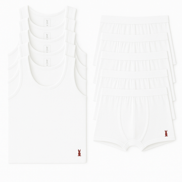 5 Pack All White Sleeveless Vest + Boxer Briefs - 10 Pieces